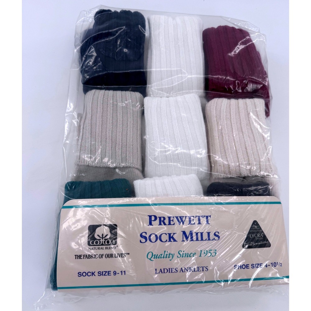 Prewett Sock Mills Anklet Slouch Socks Vintage Sz 9-11 Multi‎ Color 9 Pack USA